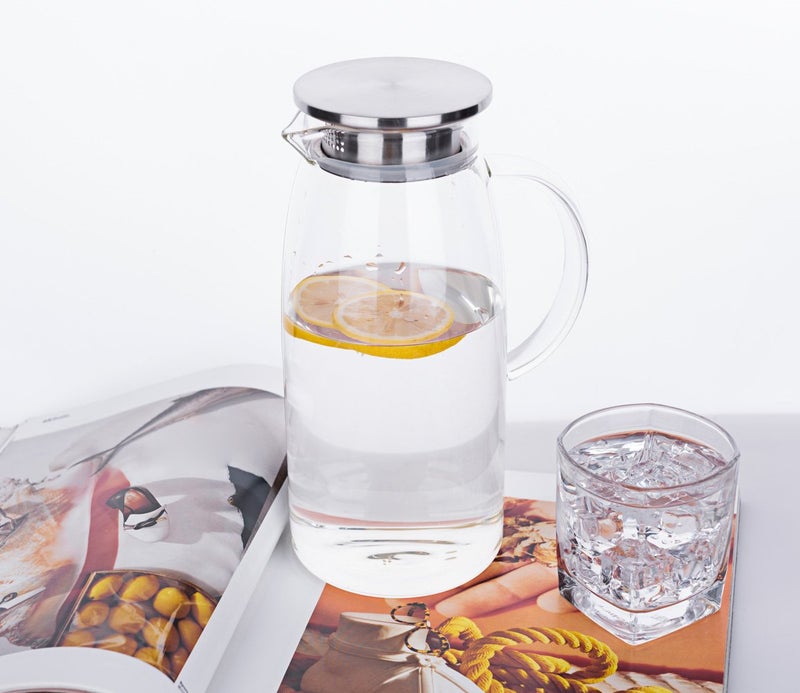 Purefold 60 Ounces Glass Pitcher with Lid, Hot/Cold Water Jug, Juice and Iced Tea Beverage Carafe - Image 2